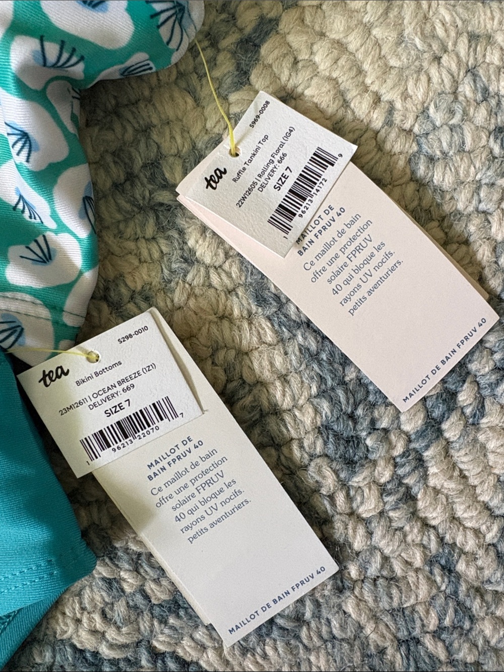 NWT Tea Collection Teal Floral Ruffle Two-Piece Swim Set - Picture 3 of 3